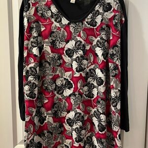 Sejour Black and Red Floral Long Sleeve Top Plus Size 1X